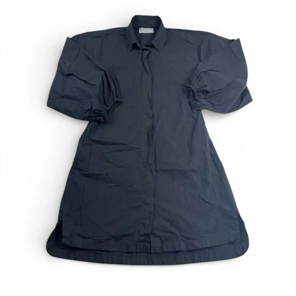 Modern Citizen Black Puff Sleeve Poplin Button Shirt Dress Minimalist Chic S